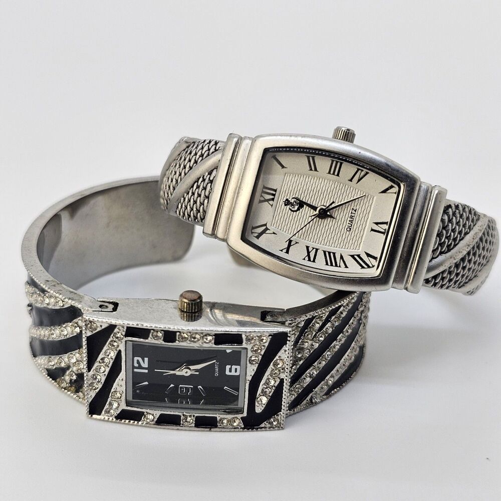 2X Women's Cuff Watch 19 & 23MM Multicolor Case Bracelet 6" Wrist New Battery